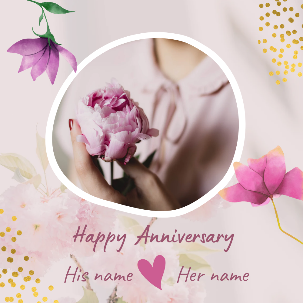 Wedding Anniversary Name Art With Couple Photo Frame