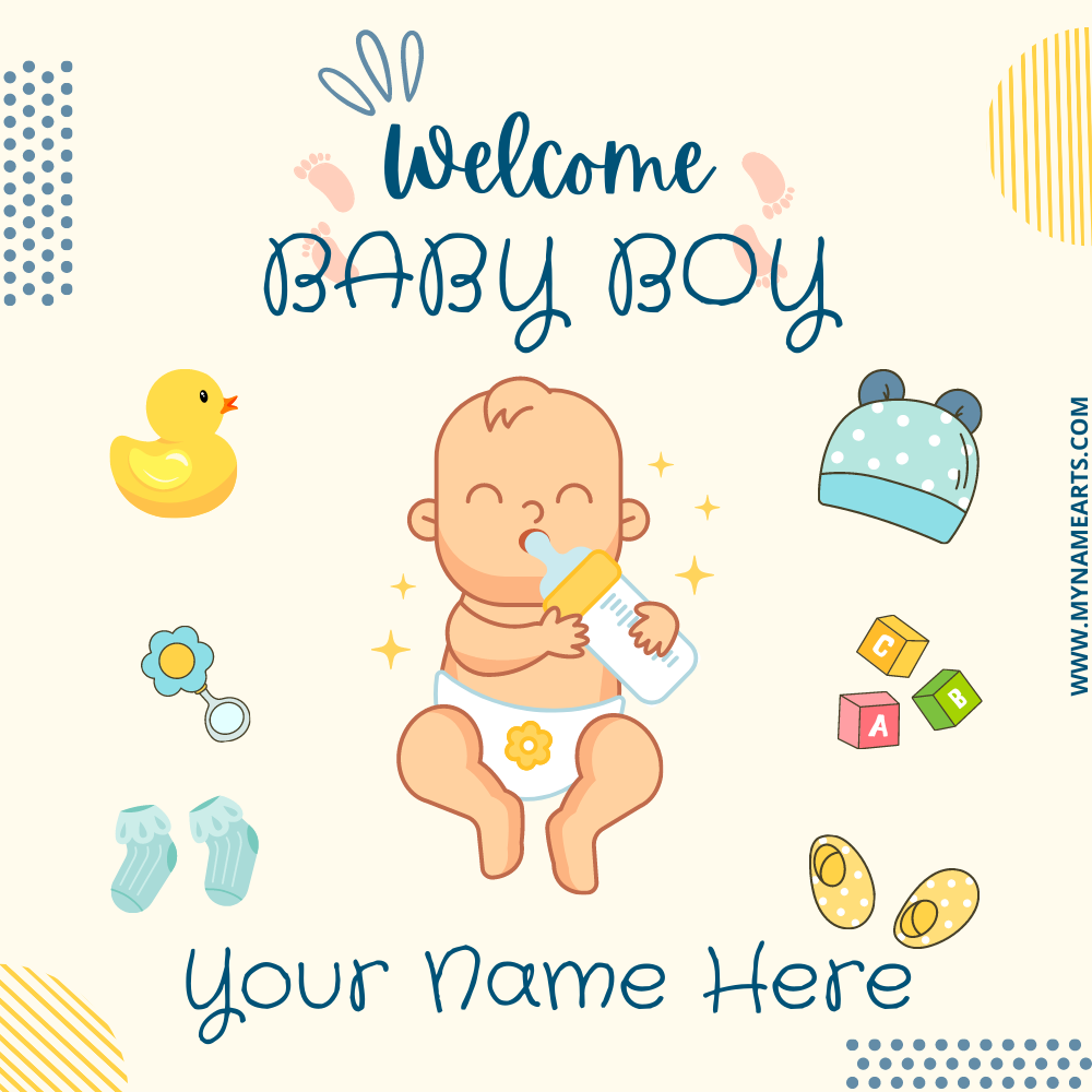 Baby Boy Birth Announcement Greeting Card With Name