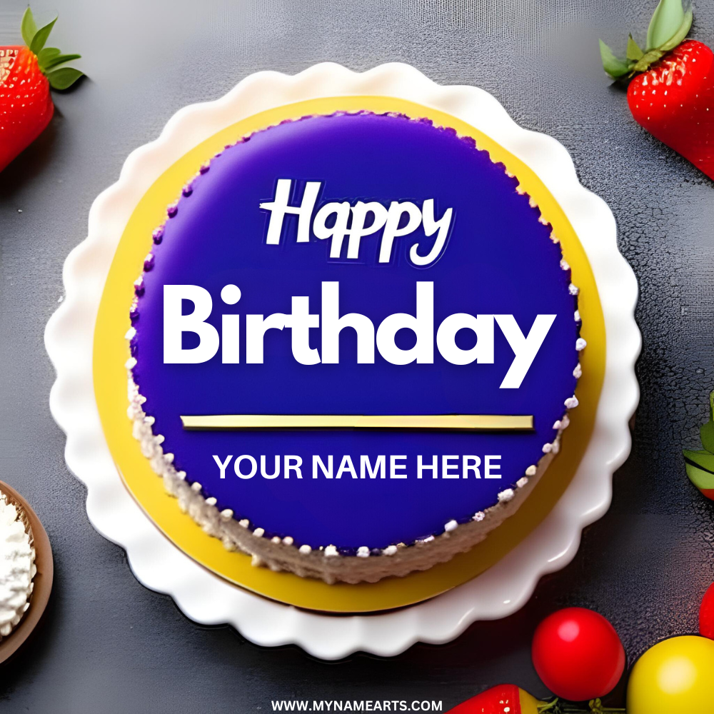 Beautiful Round Purple Happy Birthday Cake With Custom Name