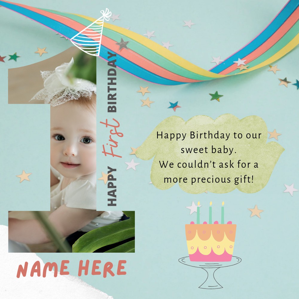 First Birthday Wishes Photo Frame With Your Name