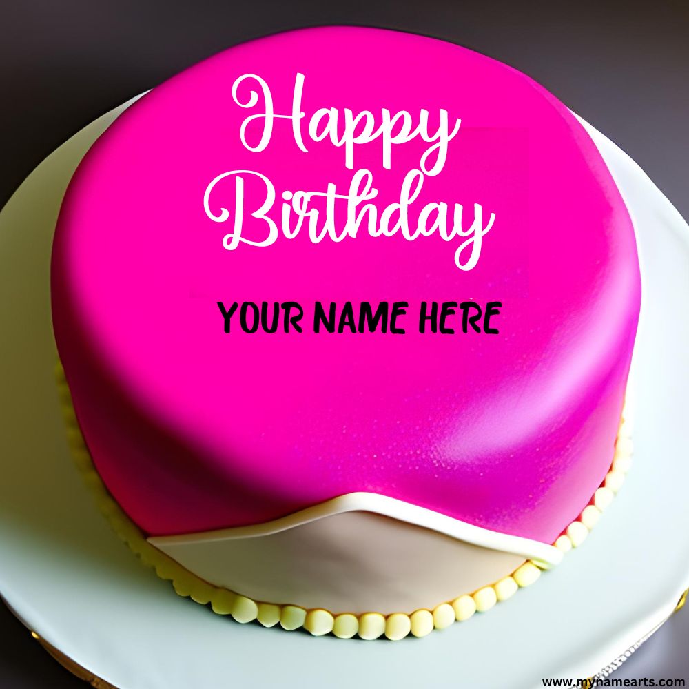 Pink Round Happy Birthday Cake With Your Name Edit